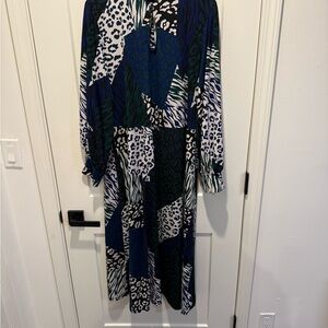 Eloquii Blue and Green Animal Print Long Sleeve Dress
